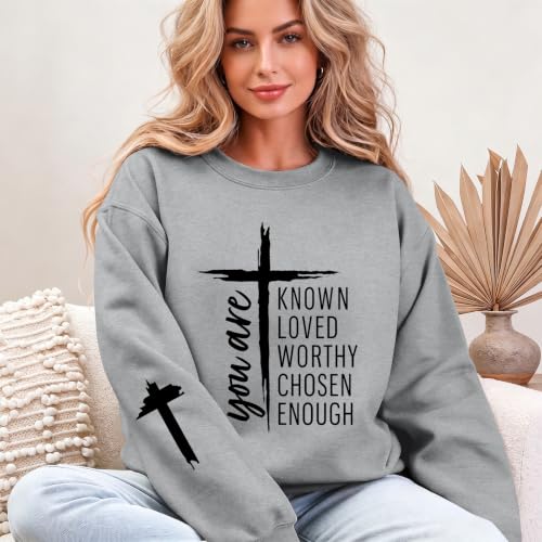 Christian Sweatshirts for Women Jesus Faith God Sweatshirt Religious Cross Bible Verse Inspirational Pullover Tops - color: Light Gray, size: Small