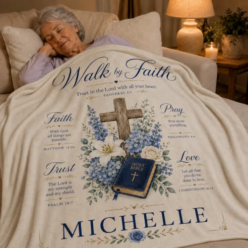 Personalized Bible Cross Flannel Throw Blanket, Custom Name - color: Style