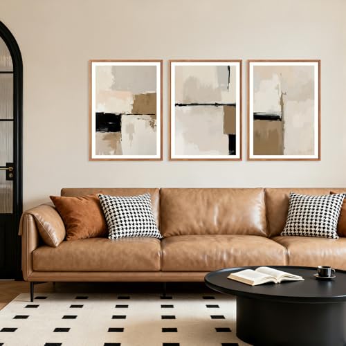 HPINUB Modern Abstract Framed Canvas Wall Art Set,(Set of 3,12X16 Inch) Geometric Line Black White and Beige Textured Wall decor Neutral Gray Minimalist Art Print for Living Room,Dining Room,Office - color: Modern Abstract Wall Art