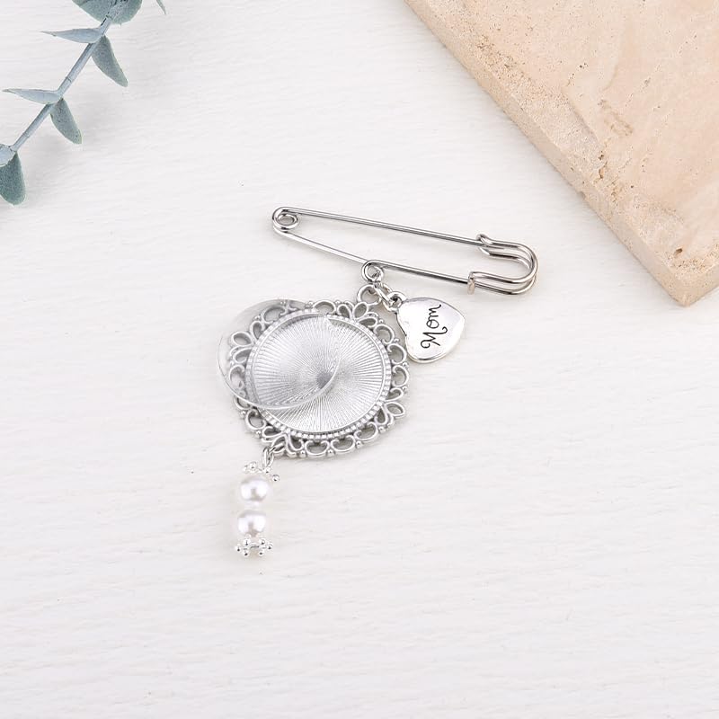 Wedding Double Picture Frame Brooch for Bride Grooms Boutonniece Pin for Wedding Bouquet - color: Mom