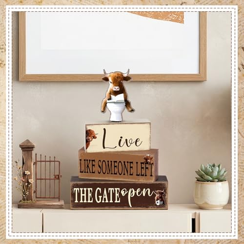Geelin 4 Pcs Highland Cow Bathroom Wooden Table Decorations - style: Highland Cow