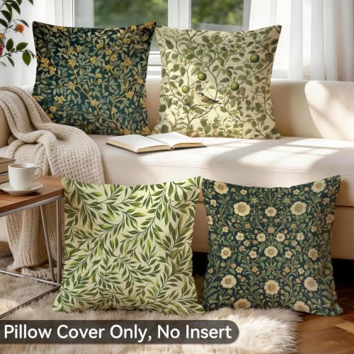 Green Leaf Botanical Bird Throw Pillow Covers Set of 4, 18x18 Couch Decor - color: Botanical Leaves 02, size: 18" x 18" (Pack of 4)