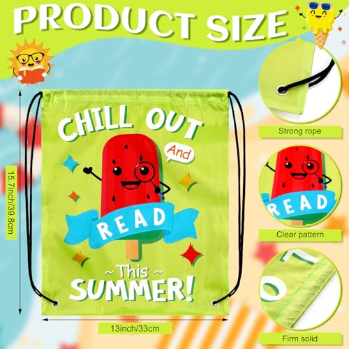 24 Pcs Summer Reading Drawstring Backpack Beach Drawstring Bags Large I Love Reading Book String Bag Kids Summer End of The Year Back to School Party Favors Supplies Gifts - style: Summer Reading