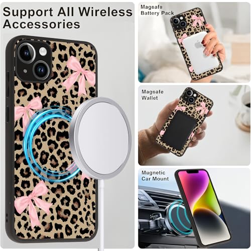 Magnetic Phone Case for iPhone 7/8/SE 2020/2022 4.7",Compatible with MagSafe, Leopard Cute Bow Pattern Aesthetic Design Cases TPU Shockproof Protective Phone Cover for Girls Women - color: Leopard bow, size: for iPhone 7/8/SE 2020/2022