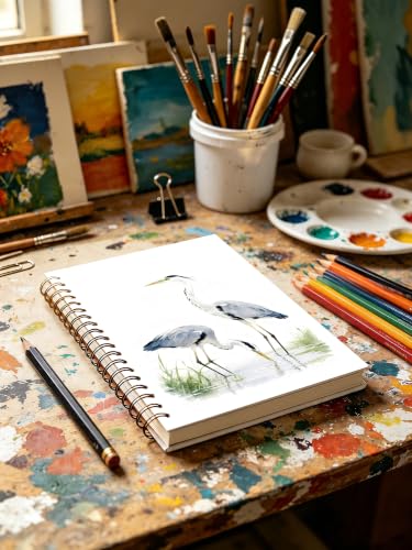 Watercolor Heron Notebook Gift for Wildlife Men Women Teens 5.5x8.3 - color: Heron c