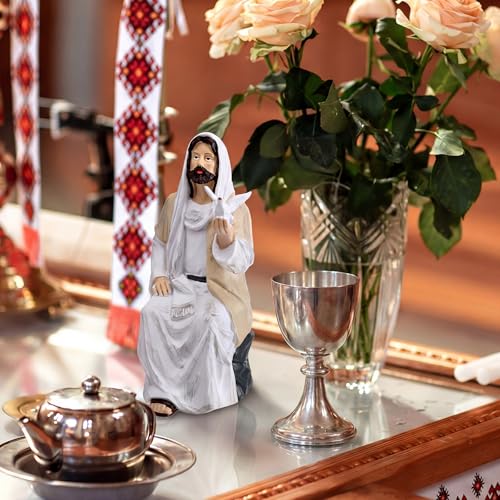Sieral Jesus Christ Statue with Dove, 7 Inch Resin Jesus Figurine