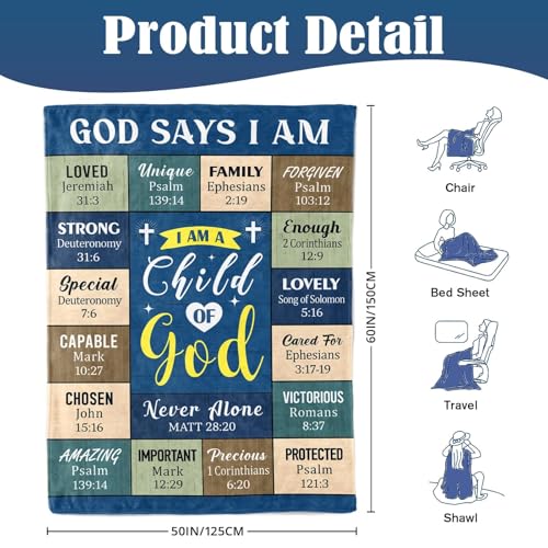 Christian Gifts for Men, I Am A Child of God Blanket, 50"x60" - color: Christian Gifts Blue