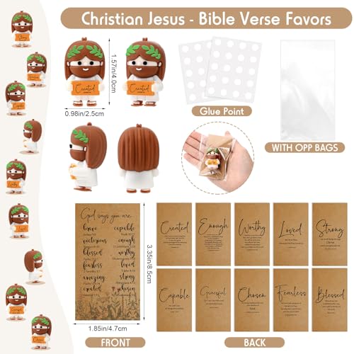 Thyle 50 Set Christian Gifts Little Jesus Figures Bulk with Bible Verse Cards OPP Bags Inspirational Mini Jesus Desk Decor Religious Scripture Party Favors for Church Clergy Pastor VBS Summer Camp