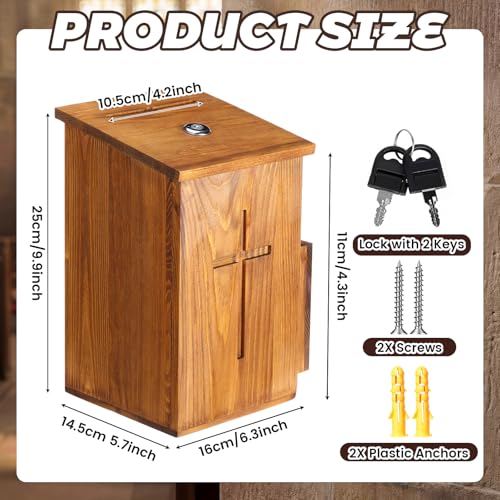 Sliner Prayer Request Box Wood Cross Offering Church Donation Charity Ballot Suggestions Box with Slot and Lock Hinged Lid for Envelopes Suggestion Forms Table or Counter(Wood) - color: Wood