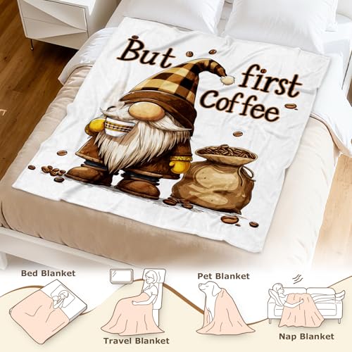 Aimego Coffee Gnome Blanket Gifts for Women Gnome Throw Blanket for Girls Best Friend But First Coffee Gnomes Decor for Coffees Shop Sofa(50X60 Inch) - color: Dwarf1, size: 50x60 Inch