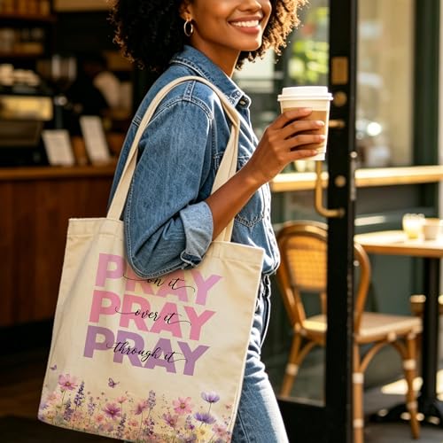 Christian Bible Tote Bag for Women Shopping Work Church with Inner Pocket - color: Beige 08