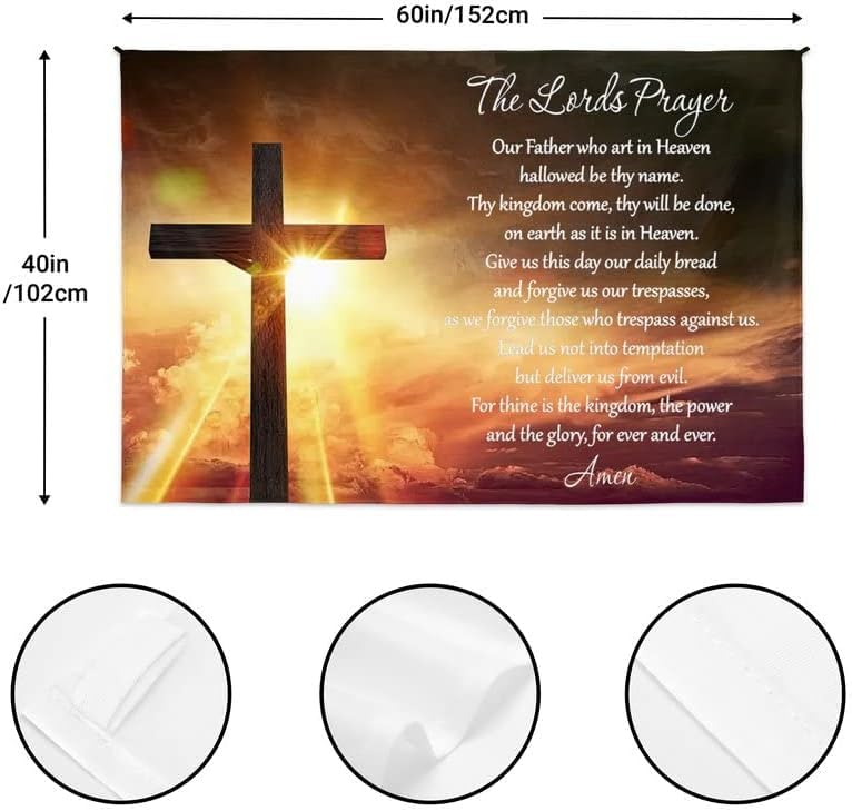 Hgbohyt The Lord's Prayer Tapestry - Religious Tapestry Wall Hanging with Cross Design - Inspirational Christian Home Decor for Church, Bedroom, Living Room Christian Tapestry - 60" x 40"