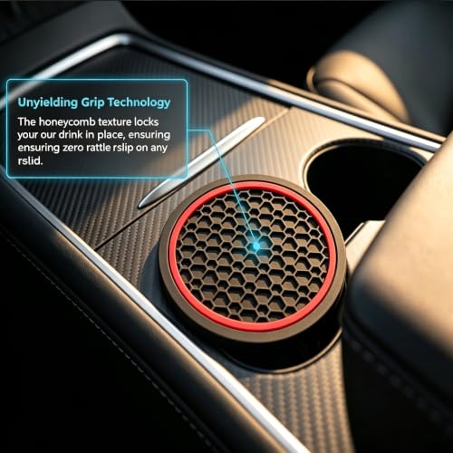 4PCS Car Cup Holder Coasters,2.75 Inch Non-Slip Insert Water Bottle Holder Pads, Shockproof Silicone Cup Pads, Universal Car Drink Holders for Vehicles, Trucks, RVs(Black/Red) - color: Red