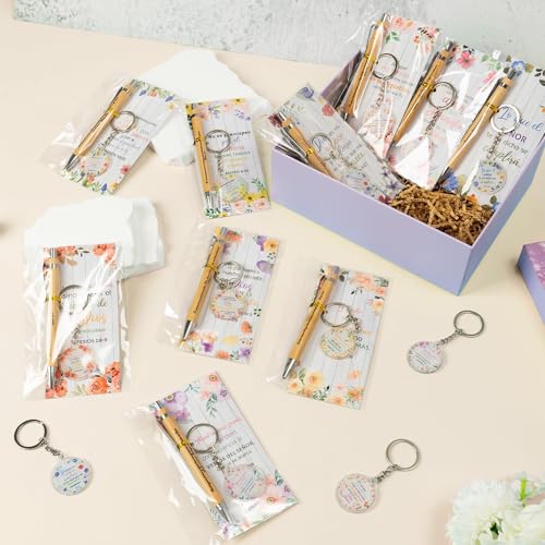 ANGOLIO 230 Spanish Christian Floral Religious Gifts Bulk, Back to School Regalos Bookmarks Cristianos En Español Bible Verse Bamboo Pen Keychain Inspirational Bookmark Gift for Teacher Church Favor - style: Floral