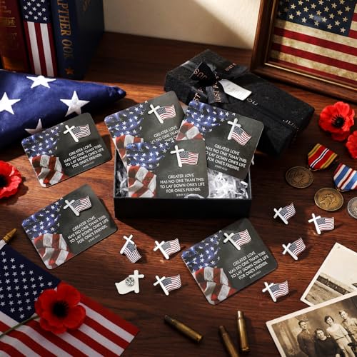 Sayglossy 30 Sets Christian Patriot Day American Flag Pins with Card - style: Usa Flag
