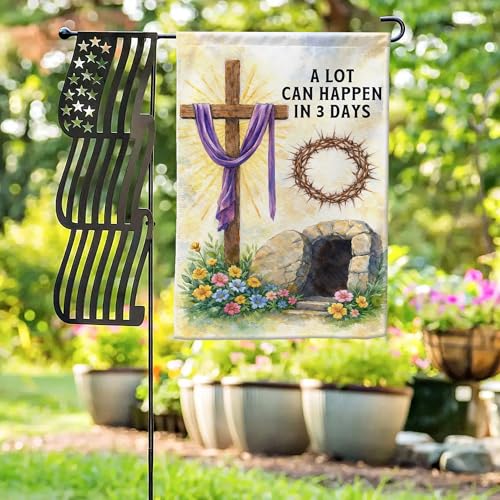 VOTANTA (12"x18") A Lot Can Happen In 3 Days Garden Flag Easter Religious Faith Empty Tomb Cross Easter Christian Gifts Outdoor Sign Yard House Patio Decorations Welcome Garden Flag Double Sided