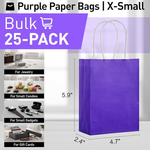 SUNCOLOR 25 Pieces Mini Goodie Bags, 6" Small Purple Gift Bags with Handles for Party Favors Birthday Weddings - color: Purple