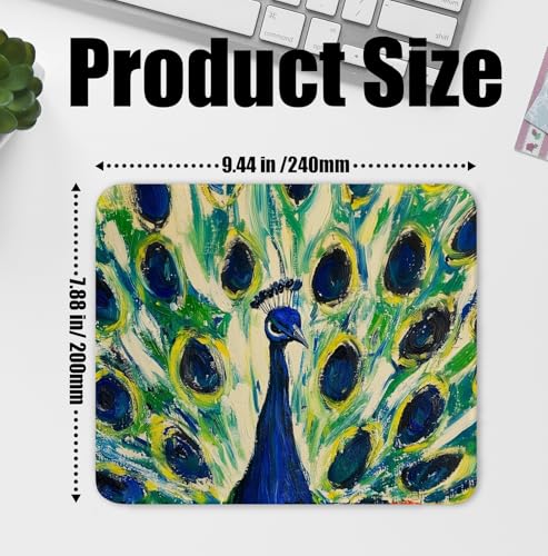 Peacock Mouse Pad for Desk, Peacock Lover Gifts, Vibrant Abstract Exotic Bird Mousepads with Anti-Slip Rubber Base for Computer Laptop Home Office Desk Accessories, 9.5x7.9 Inch - color: Square mouse pad-peacock