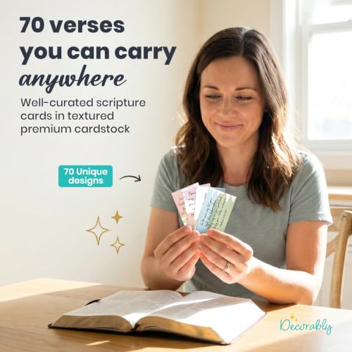 Decorably 70 Pocket Prayer Cards Bulk for Women and Men, Bible Verse Cards