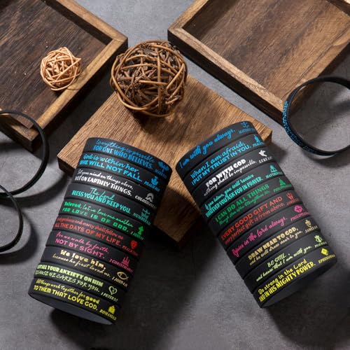100 Pcs Religious Silicone Wristbands Bulk Bible Rubber Bracelets - color: Black 100p