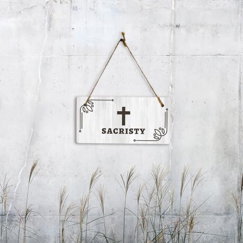 Sacristy 5x10 Hanging Plus Wall or Door Sign | Church Rustic Wood Sign