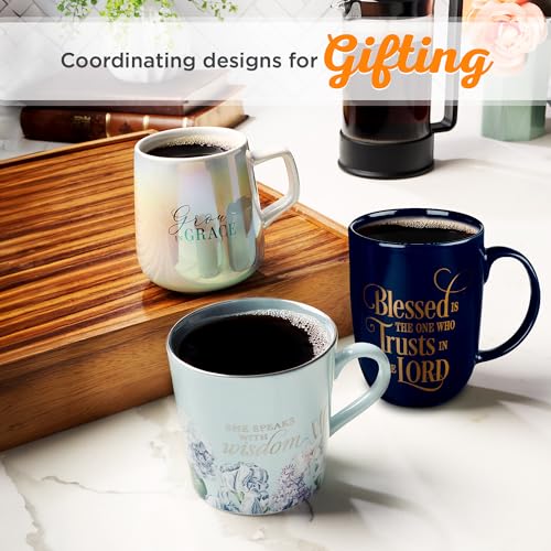 Christian Art Gifts Ceramic Large Coffee & Tea Mug for Men & Women: Blessed is the One Who Trusts - Jeremiah 17:7 Inspirational Bible Verse w/Golden Accents & Sturdy Handle, Navy Blue, 15 fl. oz. - color: Blue