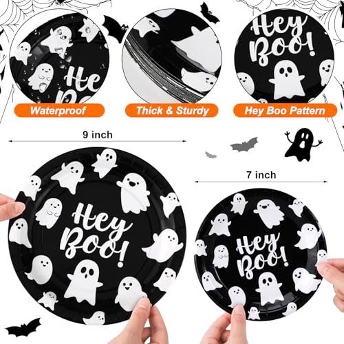 Funnymoom 48 Pcs Hey Boo Paper Plates 9" 7" Halloween Party Ghost Plates - style: Hey Boo