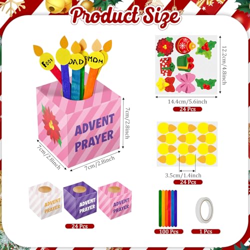 Cinrobiye 24 Set Christmas Advent Prayer Box Craft Kits DIY Advent Candle Prayer Jar with Popsicle Stick Peace Hope Prayer Handmade Paper Box for Xmas Religious Nativity Sunday School Activities - style: Tropical
