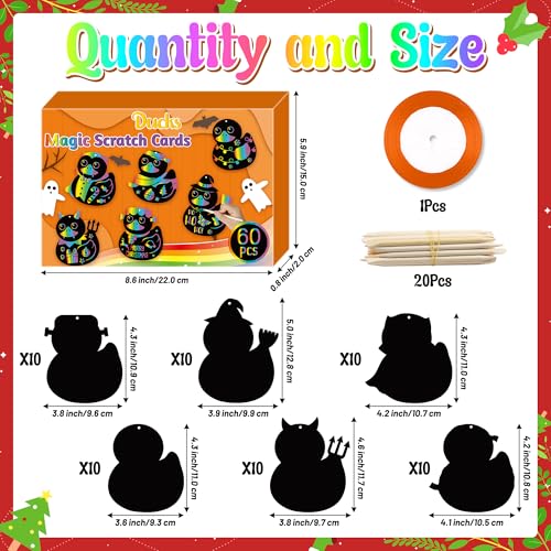 CY2CSIDE Halloween Ducks Scratch Cards - 60PCS Halloween Duckies Ornament Scratch Card Gift Set for Kids DIY Duck Magic Arty Rainbow Color Craft Scratch Kit for Kids School Party Activity Party Favors - style: Halloween Duck