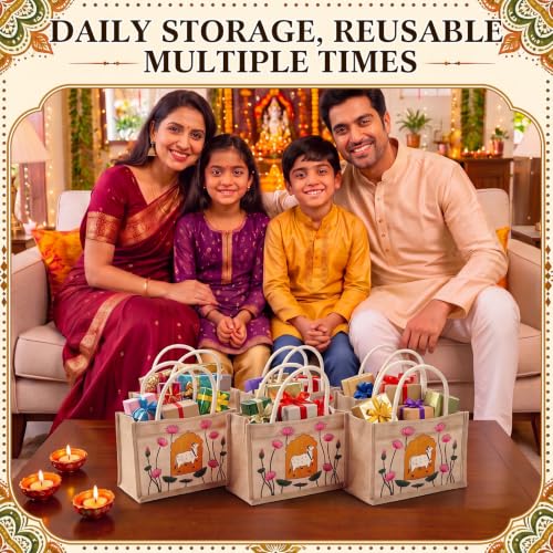 Happy Diwali Return Gift Bags, Pichwai Tote Bags - style: Gold Leaf