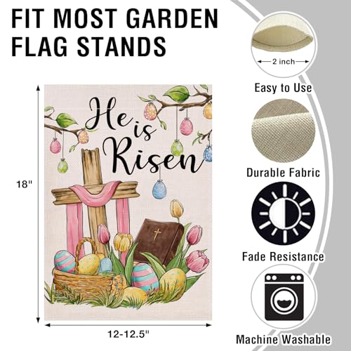 Artofy Christian Easter He is Risen Small Decorative Garden Flag, Religious - color: He is Risen, size: 12" x 18"