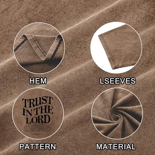 Wrenpies Mens Oversized Christian Shirts God Faith Jesus Religious Tshirts Trust in The Lord Bible Verse Tees Acid Wash Tops - color: Coffee, size: Medium