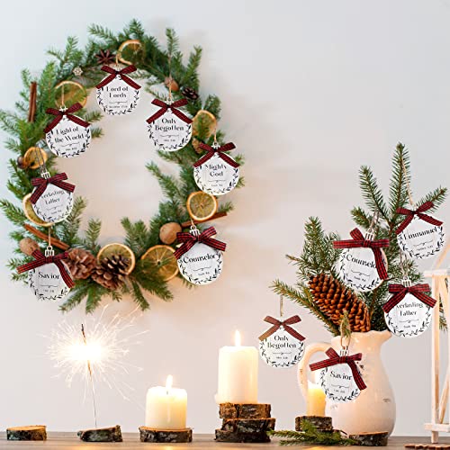 24 Pcs Names of Jesus Wooden Christmas Ornament, White, Round - color: White