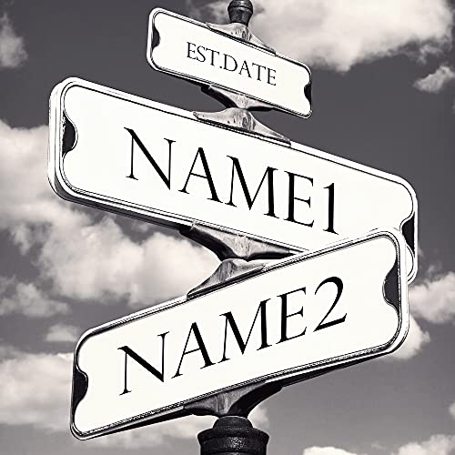 A&T ARTWORK Black and White Street Sign Photo Prints Gift,includes Names and the Date Unique Gift for the Anniversary.14x11 inches with Mat UNFRAMED - color: Street Sign, size: 11x14"