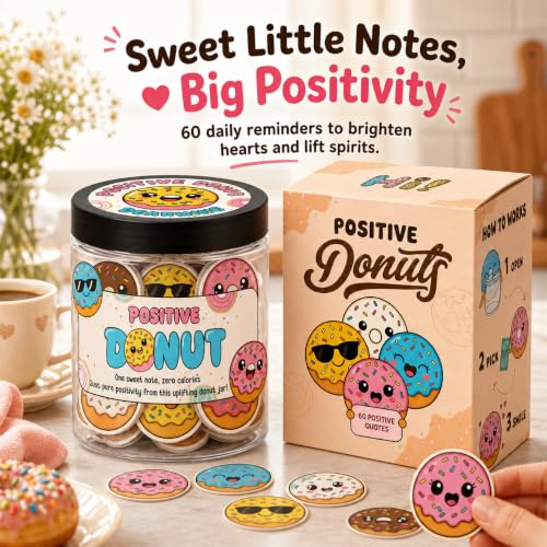 DEARMINE Positive Donut Jar with 60 Affirmation Cards, Emotional Support Donut Gift, Gifts for Teenage Girls, Friendship Gifts for Women - color: Positive Donut