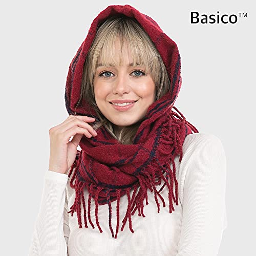 BASICO Fall Winter Scarfs for Women Plaid Infinity Scarf for Cold Weather Circle Loop Scarves - color: Plain Burgundy