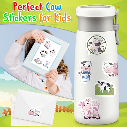 LINAYE 24 Sheets Cow Stickers for Kids, 960 PCS Waterproof Self Adhesive Cow Supplies Party Favors Crafts Stuff Rewards for Kids Boys Girls - style: Cow 24 Sheets