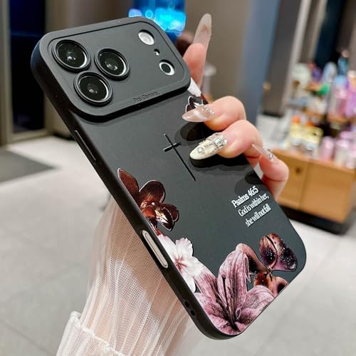 Bible Verse Phone Case for iPhone 17 Pro Case, Cute Simple Cross with Flower Design, Soft TPU Shockproof Protective Cover for Girls Women-Black - color: Black-2, size: iPhone 17 Pro