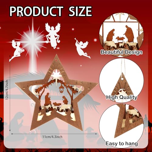 Bucherry 6 Pcs Wooden Christmas Nativity Scene Ornaments Bulk,Star - style: Star