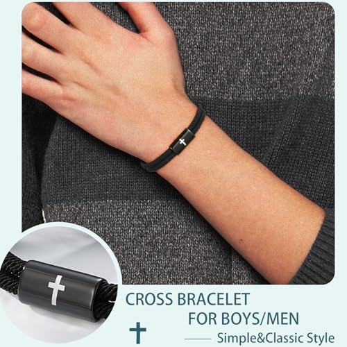 Confirmation First Communion Baptism Gifts for Boys, Cross Bracelet for Son GrandSon Nephew Brother Christian Religious Jewelry Gifts - style: Baptism Bracelet