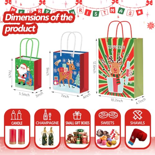 WLUSEAXI 12 Pack Christmas Gift Bags Assorted Sizes,Christmas Paper Bags with Handle Holiday Gift Bags for Christmas Presents,Kids,Xmas Party Favors (Red) - color: Red