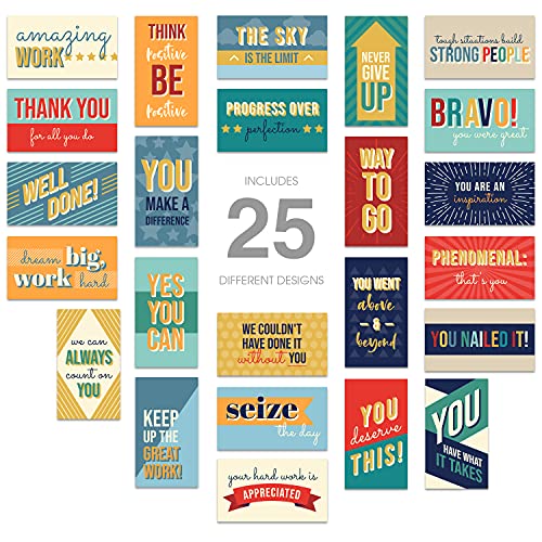 Colorful Gratitude Encouragement Cards / 50 Mini Motivational Kindness Cards / 25 Inspirational Quote Designs/Flat 2" x 3.5" Employees Students Coworkers Uplifting Mini Card - color: Gratitude