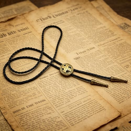 Fashionable Cross Bolo Tie Multi-Color Cross Shield Necktie - color: Retro Gold-style 1