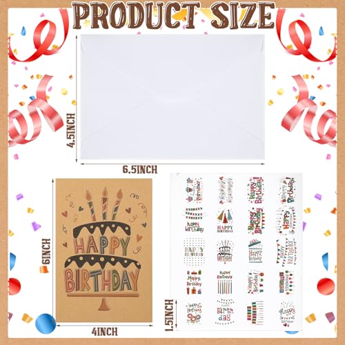 Harloon 200 Pack Happy Birthday Card Assorted Bulk with Blank Envelopes and Stickers 4 x 6 Inches Greeting Blank Happy Birthday Cards for Men Women Adults Kids, 20 Styles(Kraft Style) - style: Kraft Style