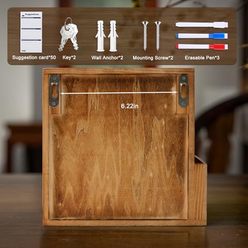 Wood Suggestion Box with Slot and Lock, Donation Box for Saving Fundraising