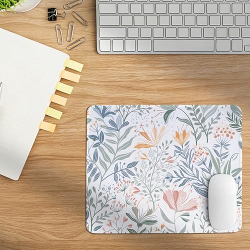 Spring White Floral Mouse Pad,Summer Floral Desk Mat for Computers Laptop,Vibrant Flower Desk Pad for Living Room Bedroom Dorm Decor,Girly Gifts for Students Women,10.2x8.2Inch - color: White Wildflower