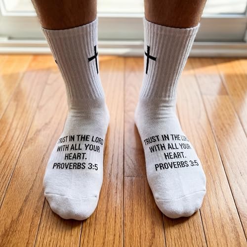 Glitopper 6 Pairs Christian Cross Sock, Bible Verse, Us 6-12 - color: Black,white
