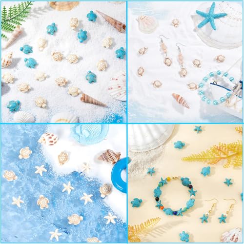 100Pcs Blue White Turquoise Turtle Starfish Spacer Beads for Jewelry Making - color: Blue White Turtle Starfish 14x18mm, 14x14mm