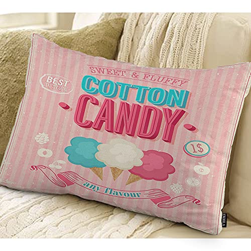 EKOBLA Cotton Candy Pillow Sweet Funny Best in Town Any Flavor Dessert Pink Ice Cream Cotton Linen Lumbar Decorative Throw Cushion Cover Pillowcases for Bed Sofa Oblong Rectangle 12x20 Inches - color: Multi-bs02