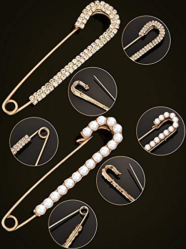Boao 4 Pcs Women Brooch Pins with Crystal Pearl, Sweater Shawl Clips